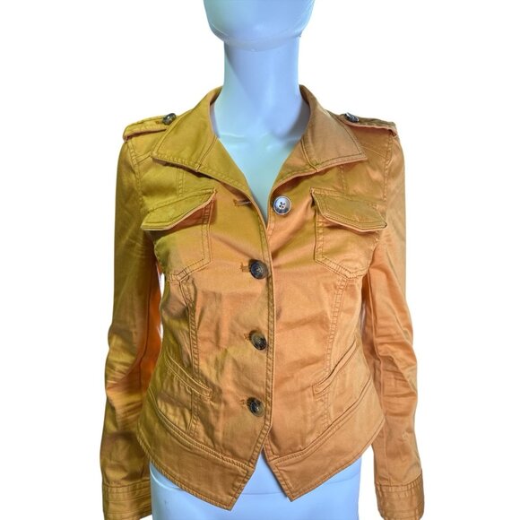 WHITE HOUSE BLACK MARKET Aura Band Jacket Size: 4 EUC Fall Mustard Boho Military - Picture 6 of 9